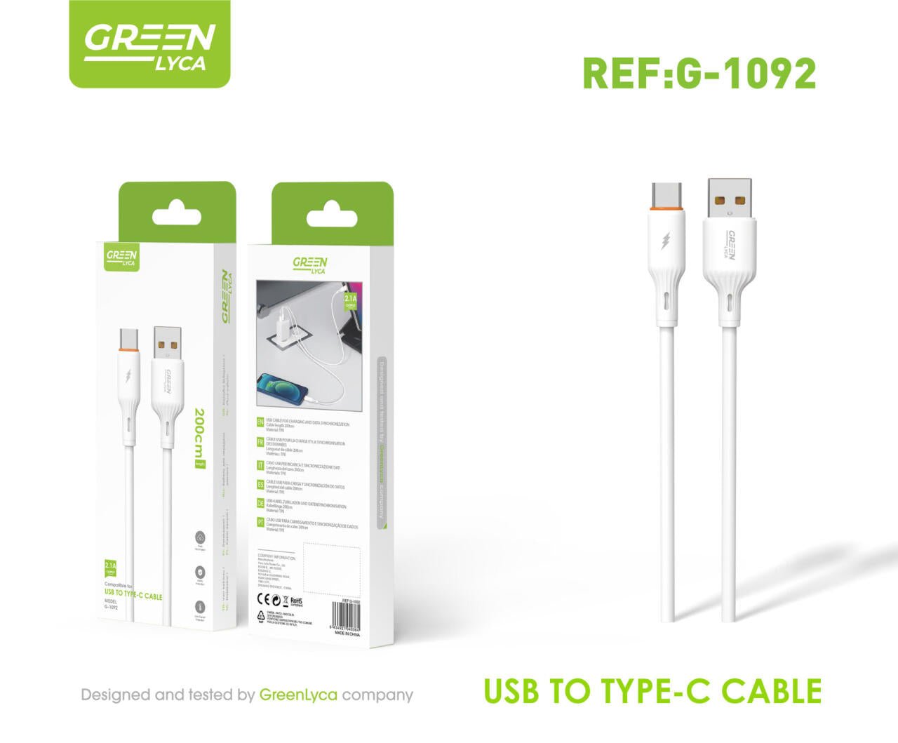 Cable 2,1A Usb To Usb C 200 Cm - Astihl - quality