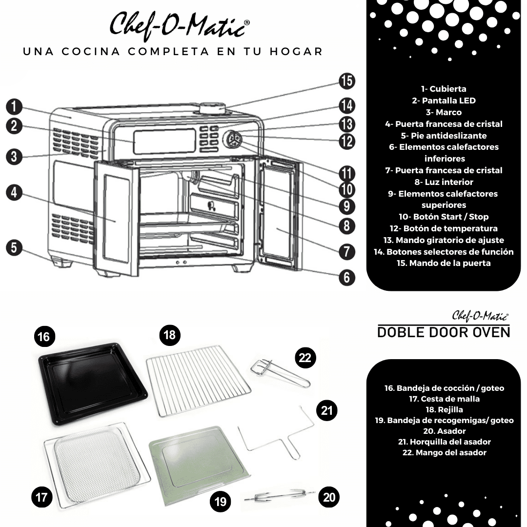 Horno Multifunción 12 en 1 con puertas dobles transparentes y capacidad de 28L - Astihl - quality