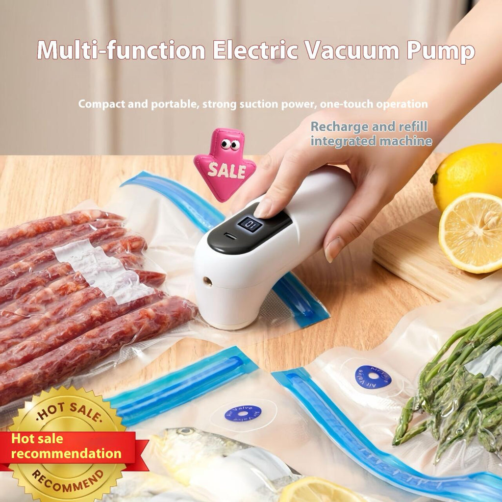 Mini Bomba de Vacío Eléctrica Inteligente Inalámbrica – Succión -62 kPa, Inflado 130 kPa, 3 Boquillas