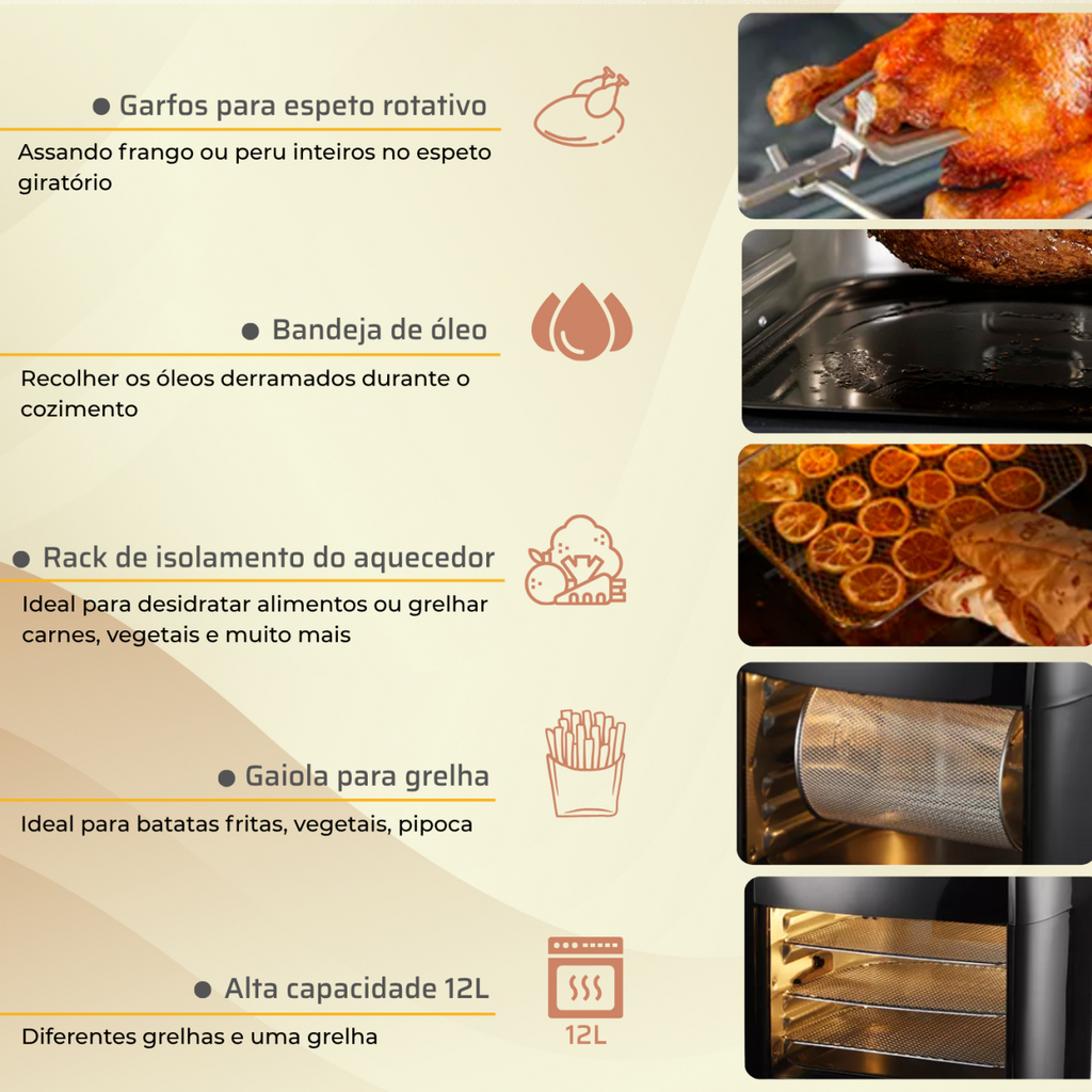 Horno freidora de aire de 12 L de capacidad